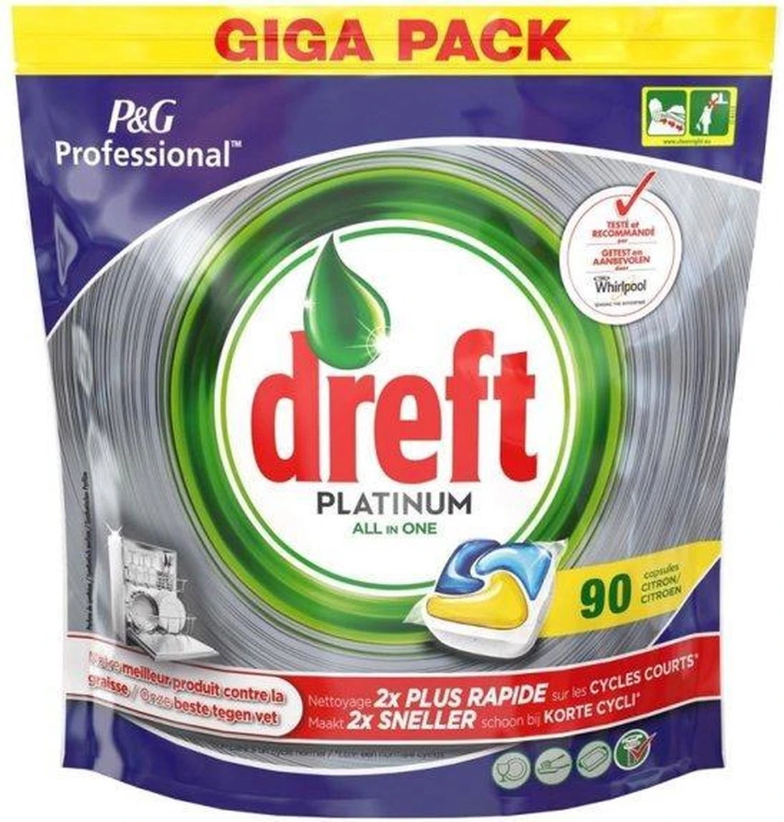 Dreft Platinum - All In One Lemon - 3 X 90 (270) Stuks - Vaatwastabletten - Voordeelverpakking - Afbeelding 3