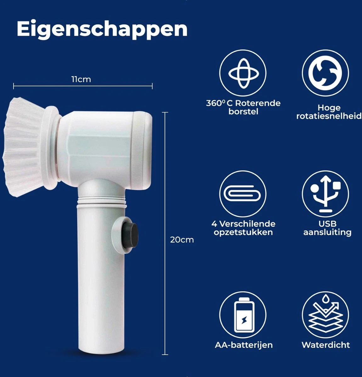 B-care Magic Brush - Elektrische Multifunctionele Schoonmaakborstel - 7 Opzetstukken - Wasborstel - Poetsmachine - Schrobborstel - Handborstel - Werkborstel - Schrobber - Boorborstel - Reinigingsborstel - Afbeelding 8