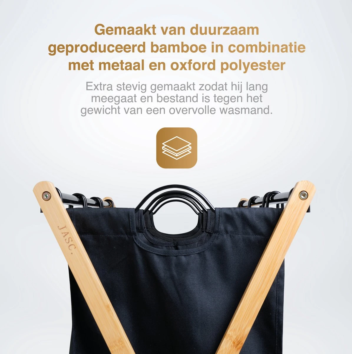 JASC Wasmand 3 Vakken - Wassorteerder - Wasmanden - Zwart - Bamboe - 128 Liter - Afbeelding 7