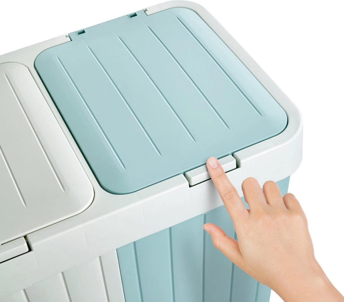 Sumpas - Wasmand - 2 Vakken - Met Touch Deksel - 80 Liter - Antraciet/Wit - 100% Gerecycled Plastic - Afbeelding 4