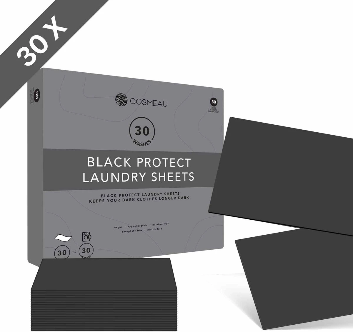 Cosmeau Zwart Donkere Was Color Protect Wasstrips 30 Wasbeurten Wasvellen Sheets Eco Laundry Strips