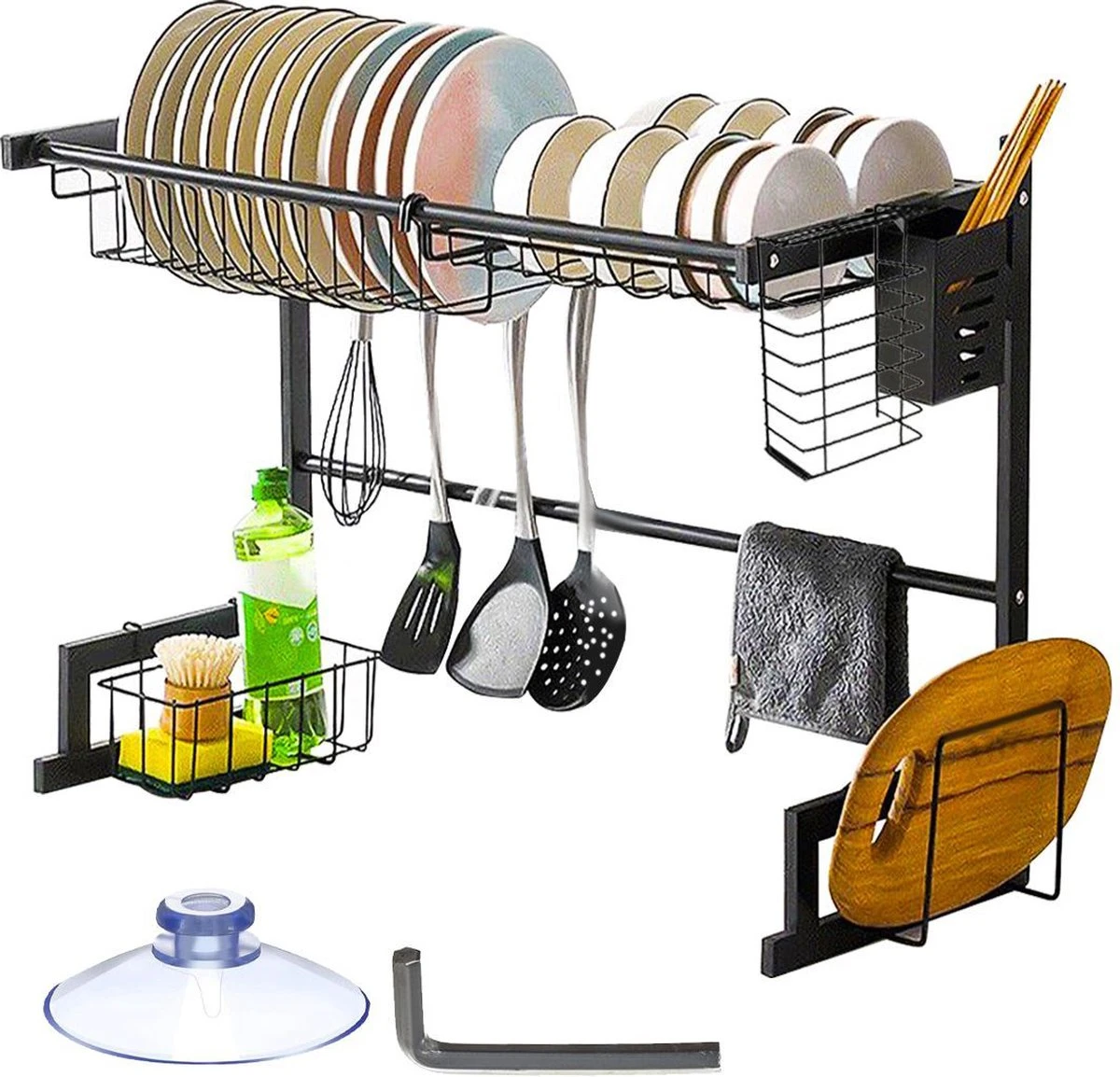 Afdruiprek Droger Zwart Voor Bestek Boven De Gootsteen 65 Cm X 29 Cm X 52 Cm