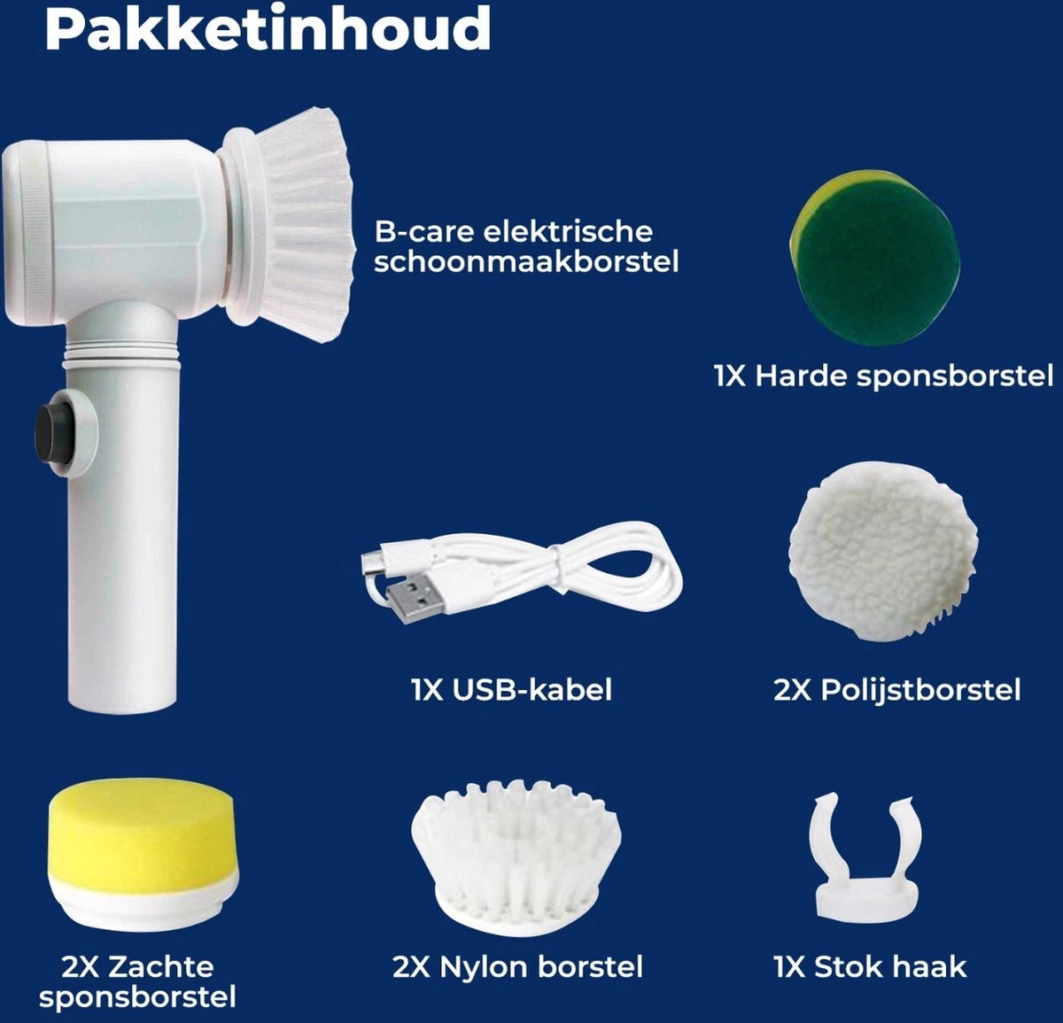 B-care Magic Brush - Elektrische Multifunctionele Schoonmaakborstel - 7 Opzetstukken - Wasborstel - Poetsmachine - Schrobborstel - Handborstel - Werkborstel - Schrobber - Boorborstel - Reinigingsborstel - Afbeelding 7