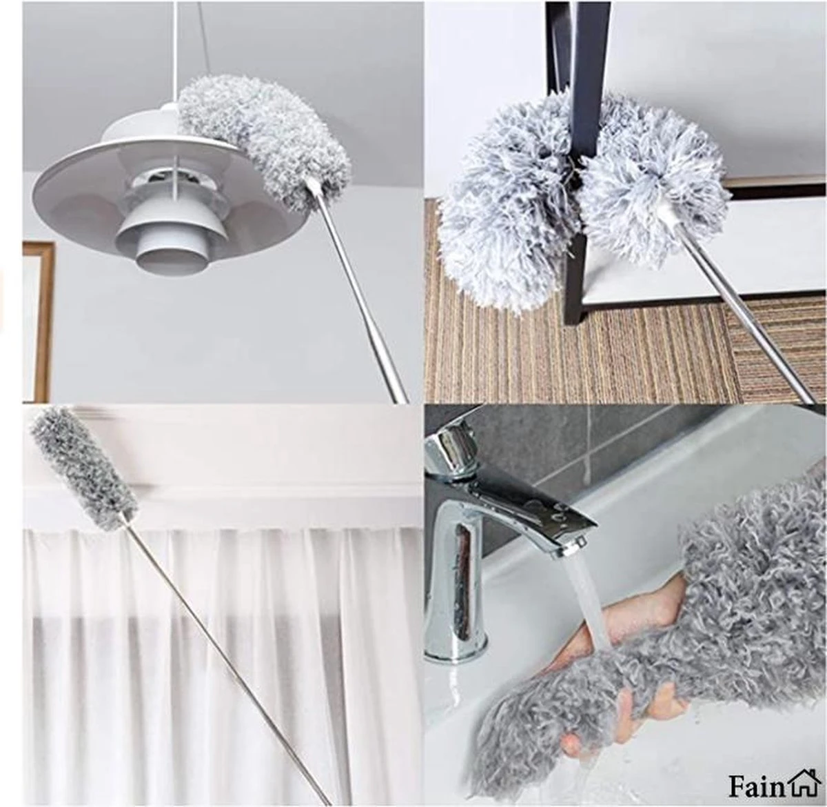 Fain® Plumeau Met Telescoopsteel – Grijs – 80 Tot 280 Cm - Uitschuifbaar – Wasbaar - Flexibel 360° Draaibaar – Duster - Microvezel Ragebol - Afbeelding 8