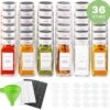 36 Glazen Kruidenpotjes Vierkant Met Deksel - Kruidenstrooier - Complete Set Met Strooideksels, Voorbedrukte Stickers En Trechter - Inhoud 120 Ml - 10,5 X 4,3 Cm