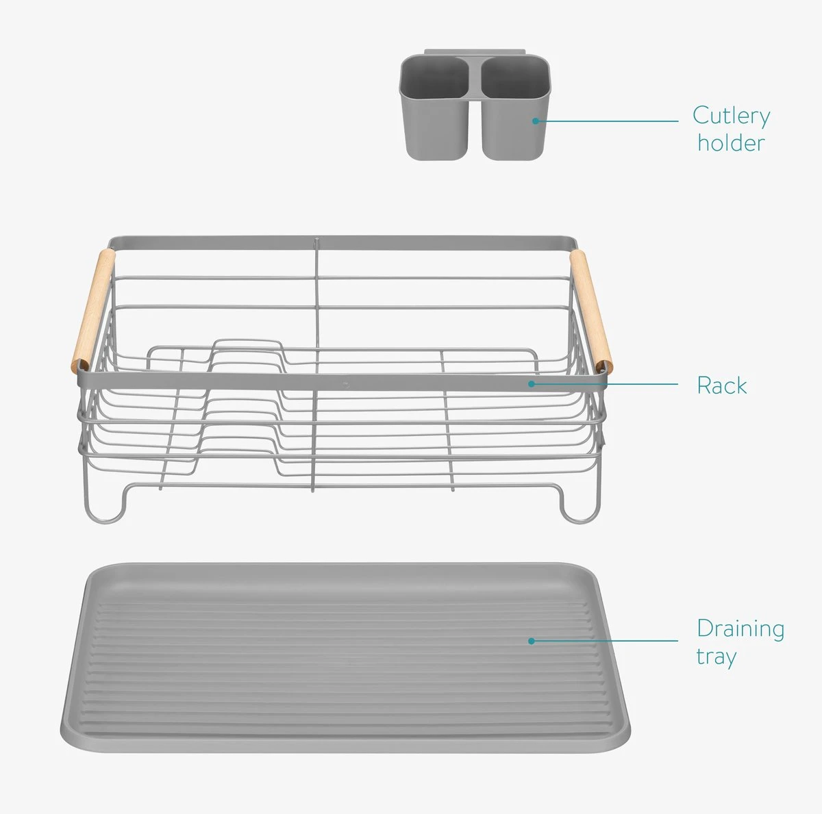 Navaris Afdruiprek Met Uitneembare Bestekhouder - Afwasrek Met Losse Lekbak - Vaatwasrek Met Plateau - Voor Bestek, Borden, Schalen En Pannen - Afbeelding 6