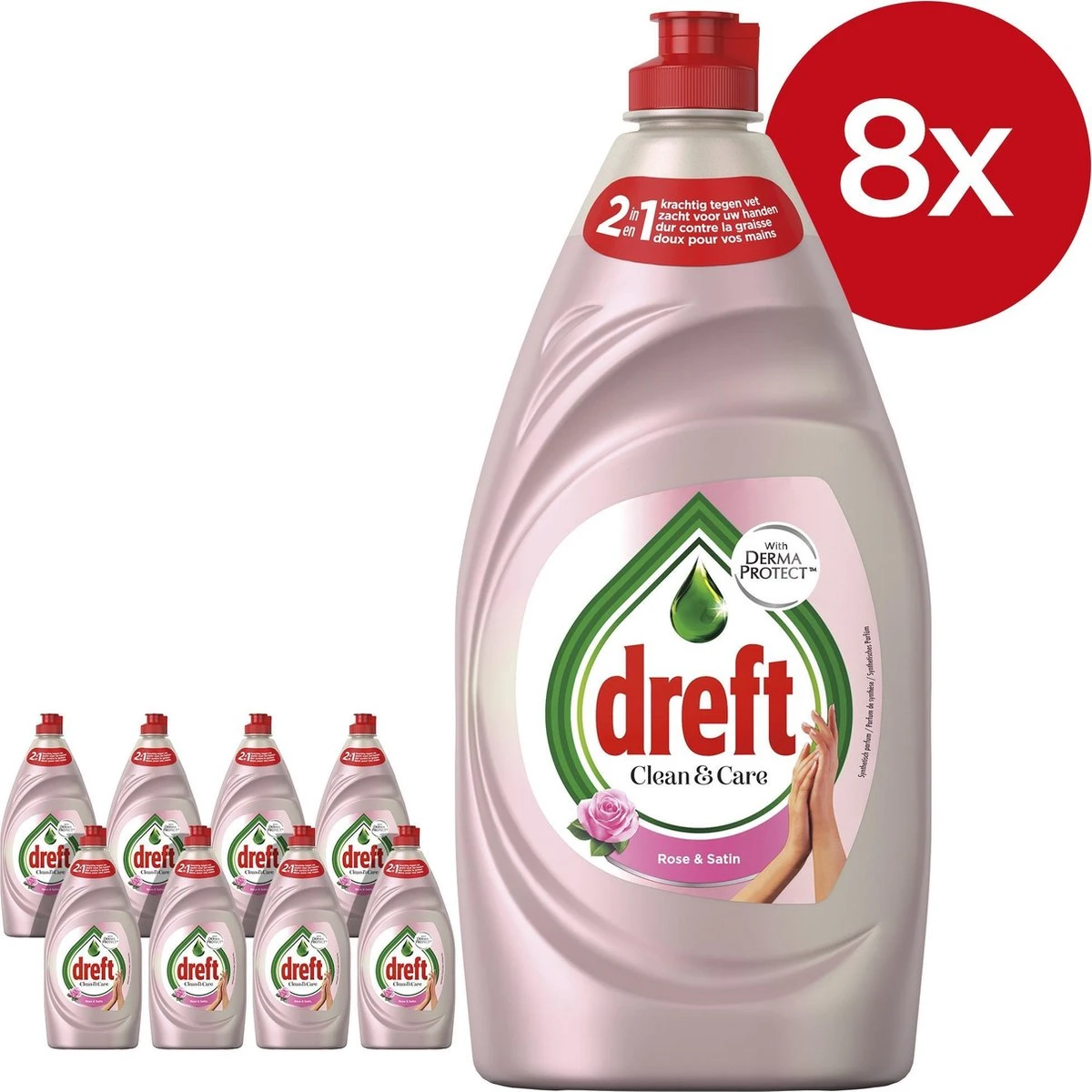 Dreft Clean & Care Rose & Satin Afwasmiddel - 8x780ml - Voordeelverpakking - Afbeelding 7