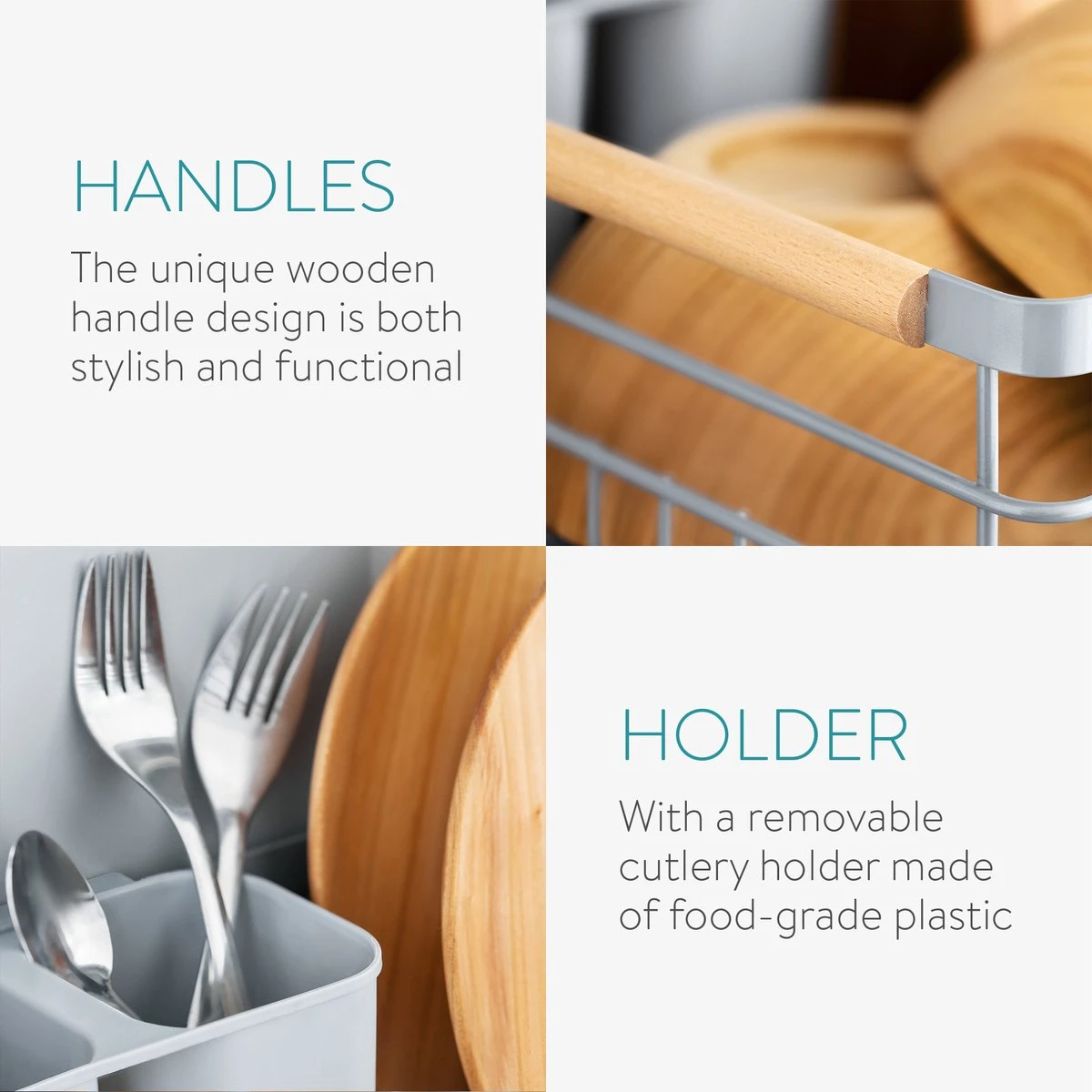 Navaris Afdruiprek Met Uitneembare Bestekhouder - Afwasrek Met Losse Lekbak - Vaatwasrek Met Plateau - Voor Bestek, Borden, Schalen En Pannen - Afbeelding 7