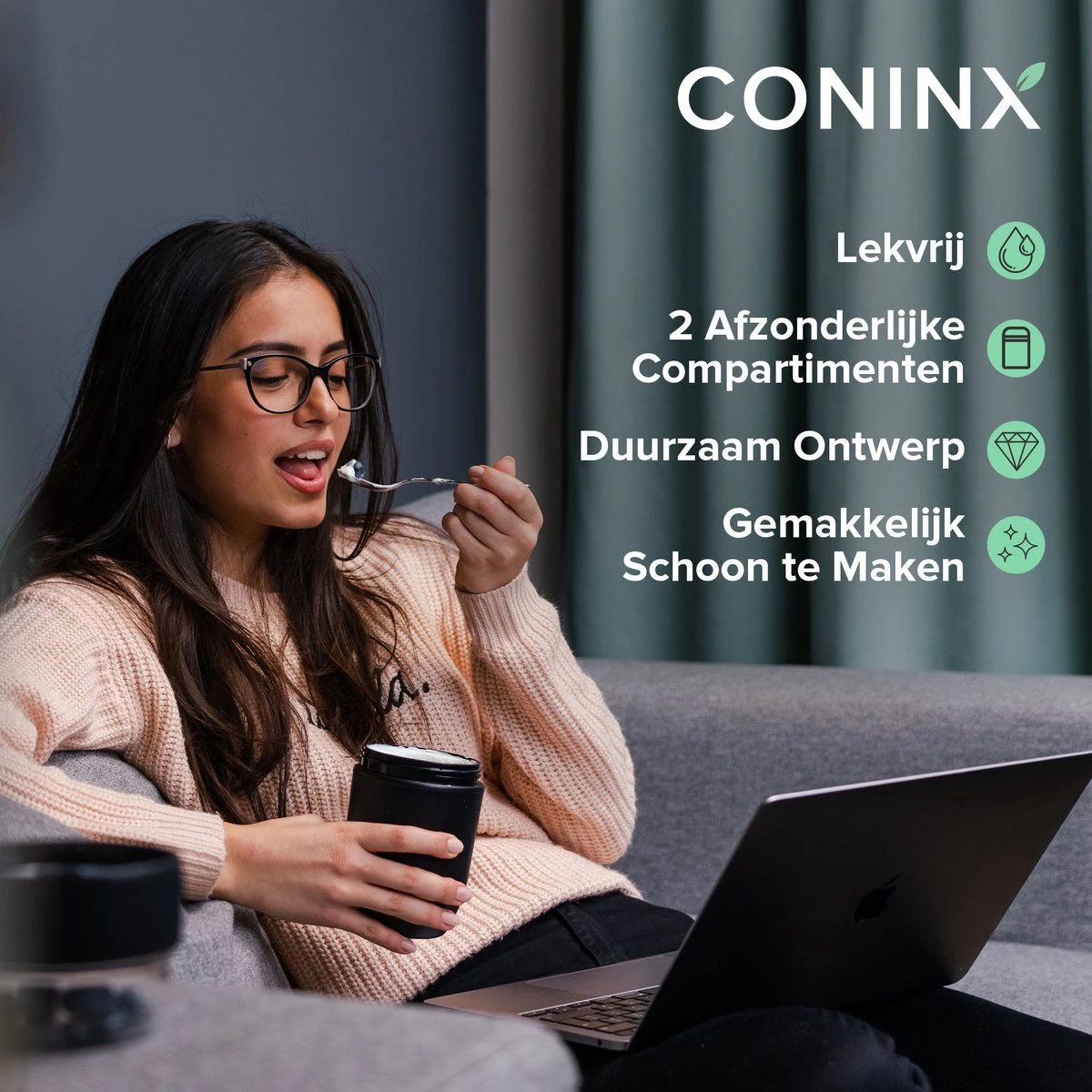 Coninx Yoghurtbeker To Go - Muesli Beker To Go - Lunchbeker - Mueslibeker 640ml (450ml+190ml) - Zwart - Afbeelding 6