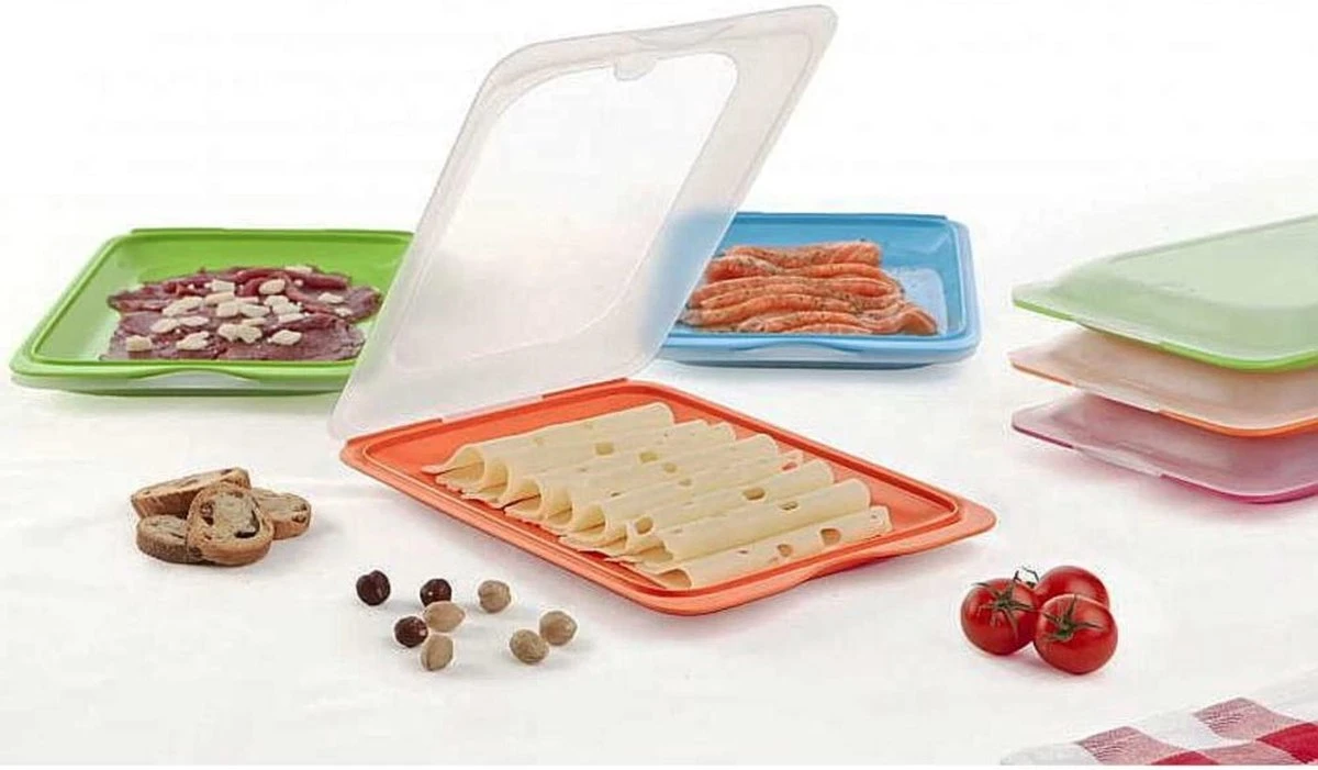 Merkloos Vershouddozen Vleeswarendoos Koelkast Vershoudbakje Bewaren Koelkast Beleg Bewaardoos Broodbeleg Stapelbaar Met Deksel 4 Stuks - Afbeelding 3