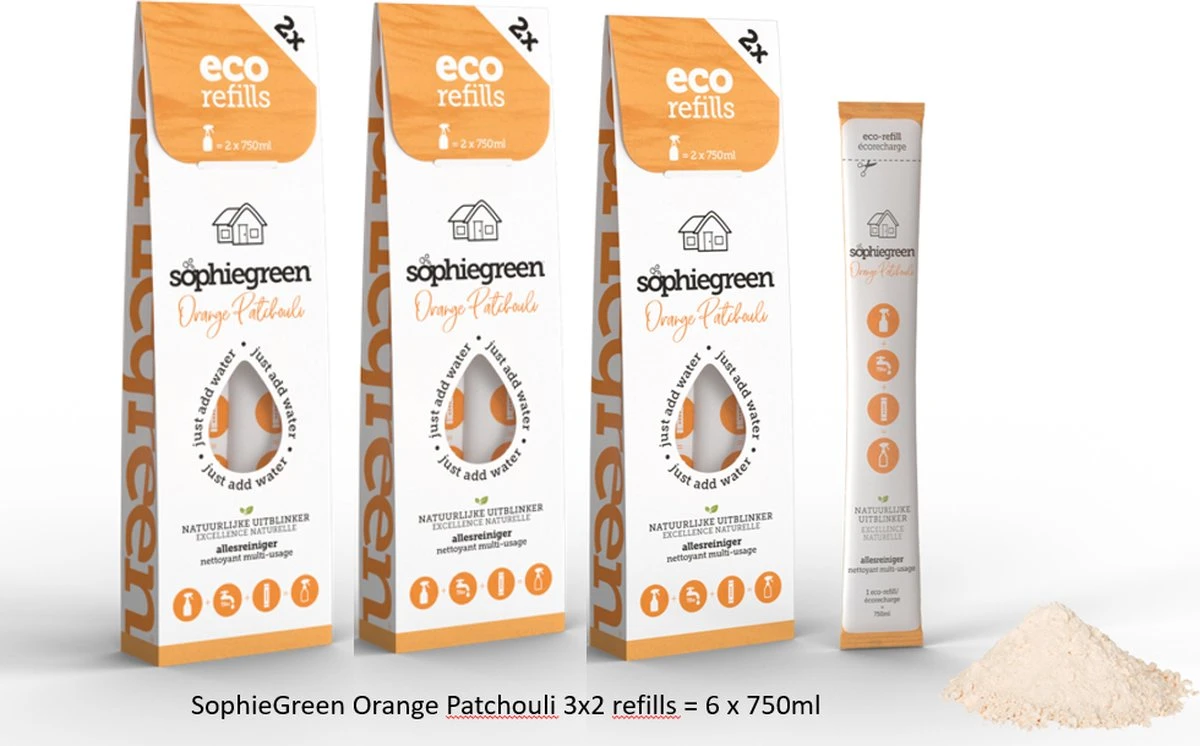 SophieGreen Orange Patchouli Allesreinigers 3x2 Navullingen (=6x750 Ml)