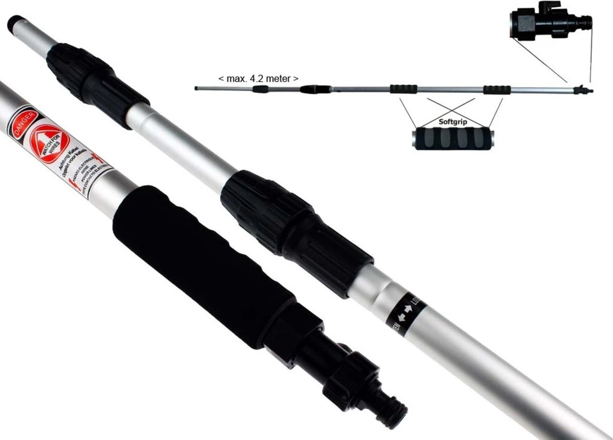 Zonnepanelen / Auto / Ramen Wassen Telescoopsteel Met Borstel Waterdoorlatende Wasborstel Met Telescopische Steel 4 Meter En Gardena Aansluiting / Wasborstel Met Uitschuifbare Telescoopsteel Met Waterdoorvoer - Afbeelding 4