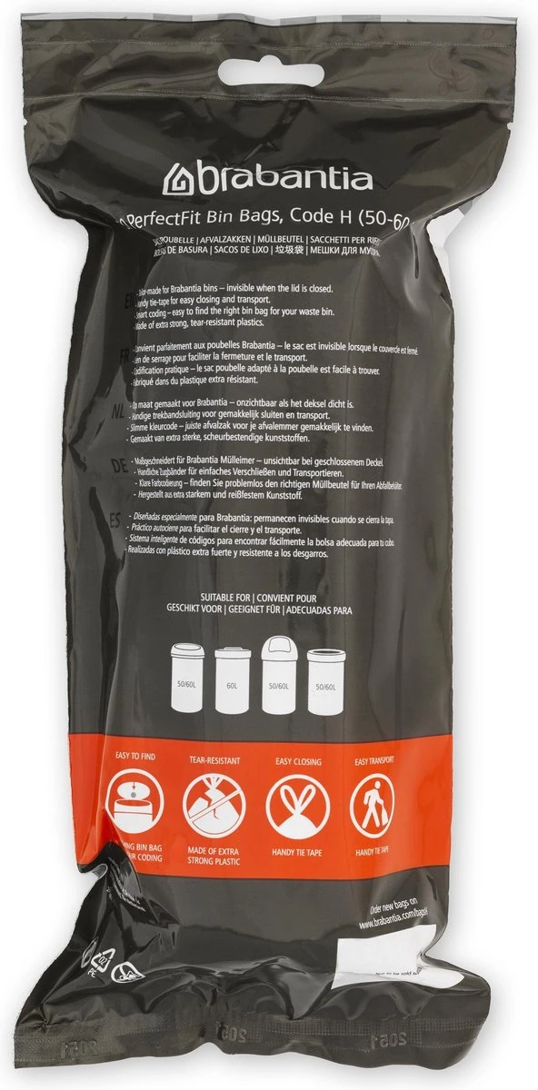 Brabantia PerfectFit Vuilniszakken - 50 - 60 L - Code H - 6 Rollen X 20 Stuks - Afbeelding 4
