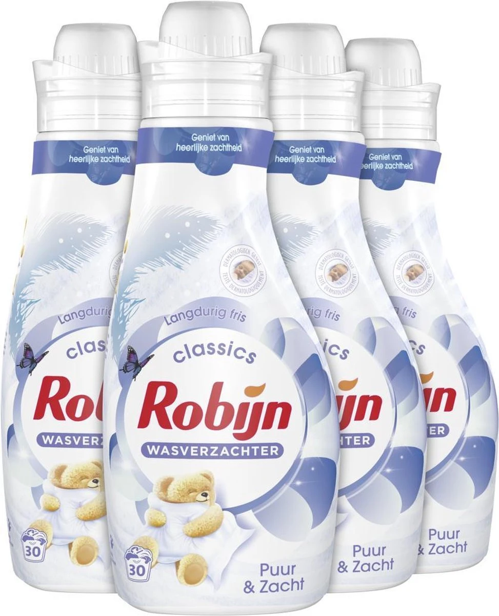 Robijn Puur & Zacht Wasverzachter - 4 X 30 Wasbeurten - Voordeelverpakking